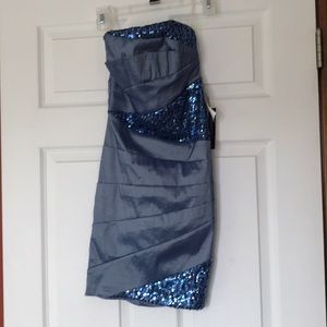 Blue sequin mini dress strapless